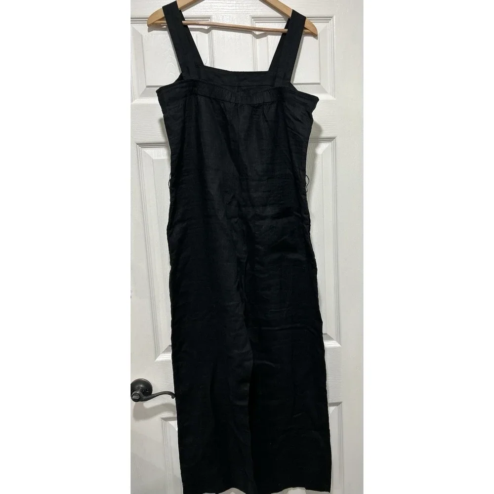 NEW Quince M 100% European Linen Square Neck Jumpsuit Black - Missing Belt